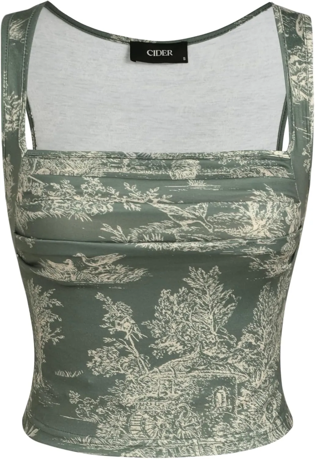 CIDER Women Square Neck Tank Tops Sleeveless Ruched Floral Cute Going Out Summer Trendy Crop Top