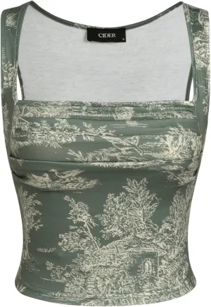 CIDER Women Square Neck Tank Tops Sleeveless Ruched Floral Cute Going Out Summer Trendy Crop Top