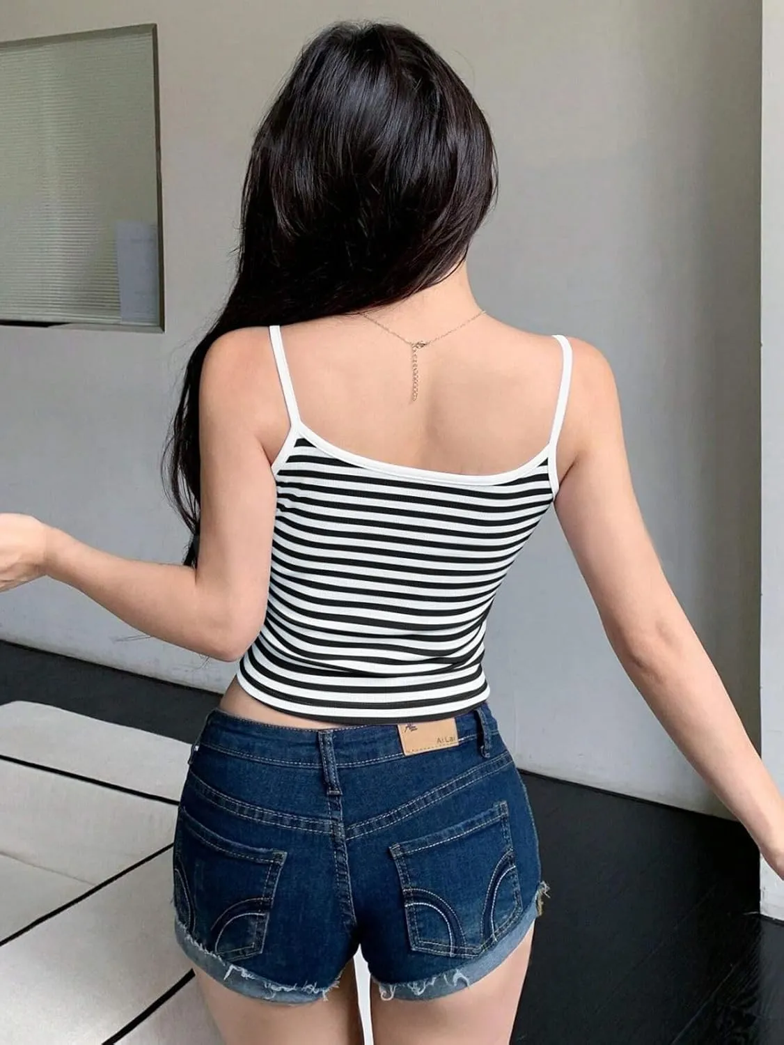 Cioatin Women Y2K Sleeveless Striped Spaghetti Strap Crop Cami Tank Backless Slim Fit Aesthetic Going Out Tops Girls