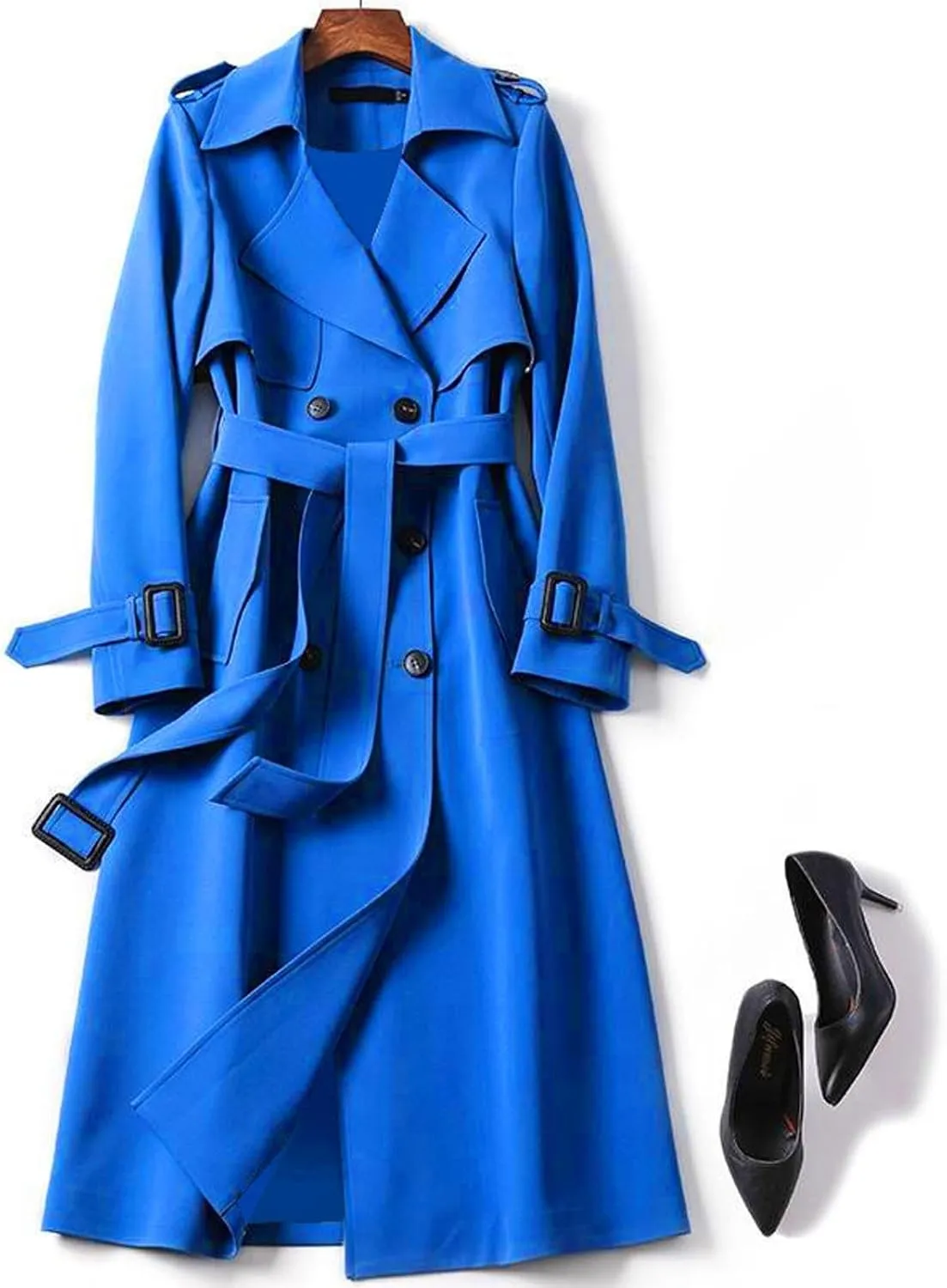 Classic Lapel Overcoat with Belt Midi Length Overcoat Overcoat Outerwear with Belt Pea Coats for Women Light Weight