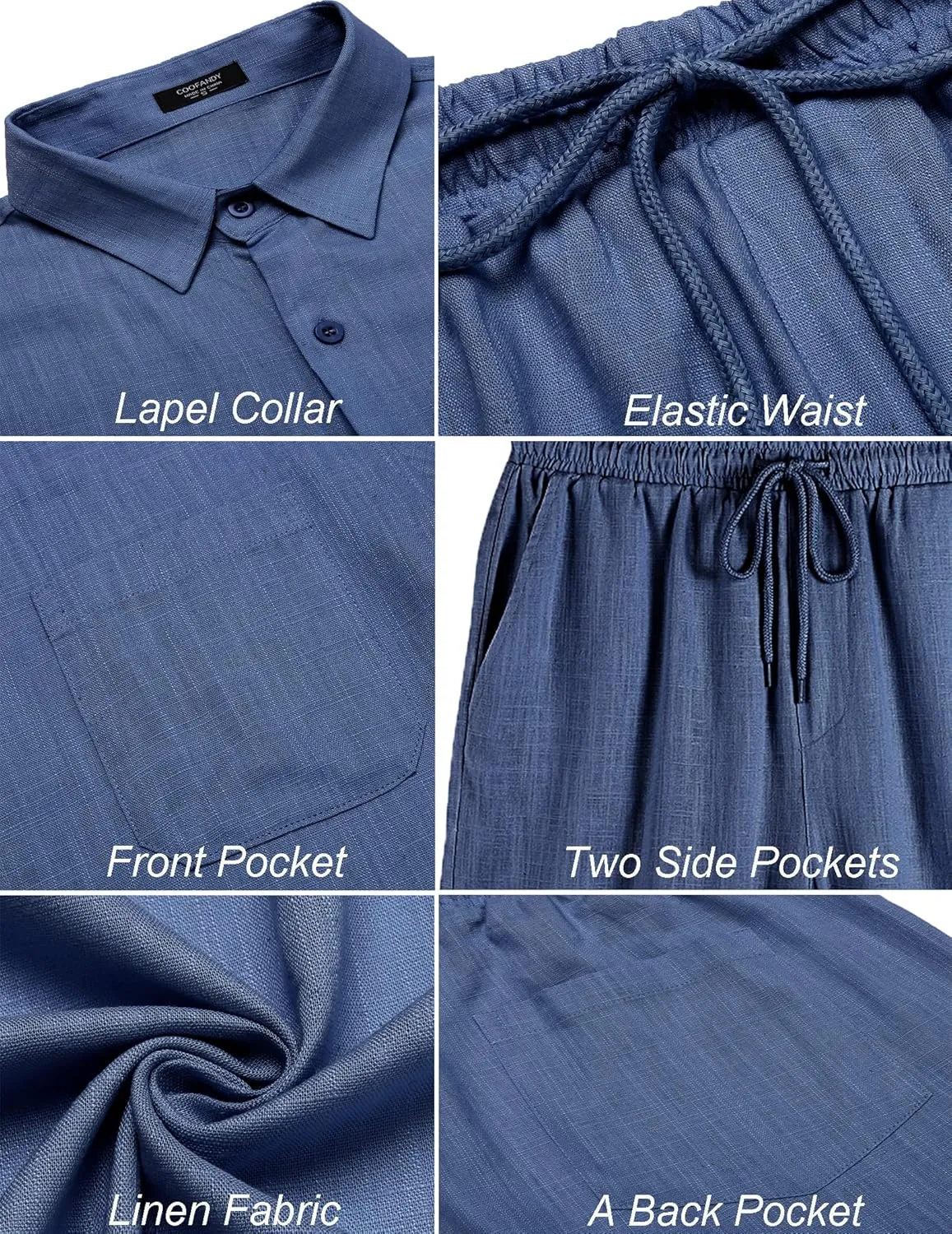 COOFANDY Men 2 Piece Linen Set Casual Short Sleeve Shirt and Short Beach Set