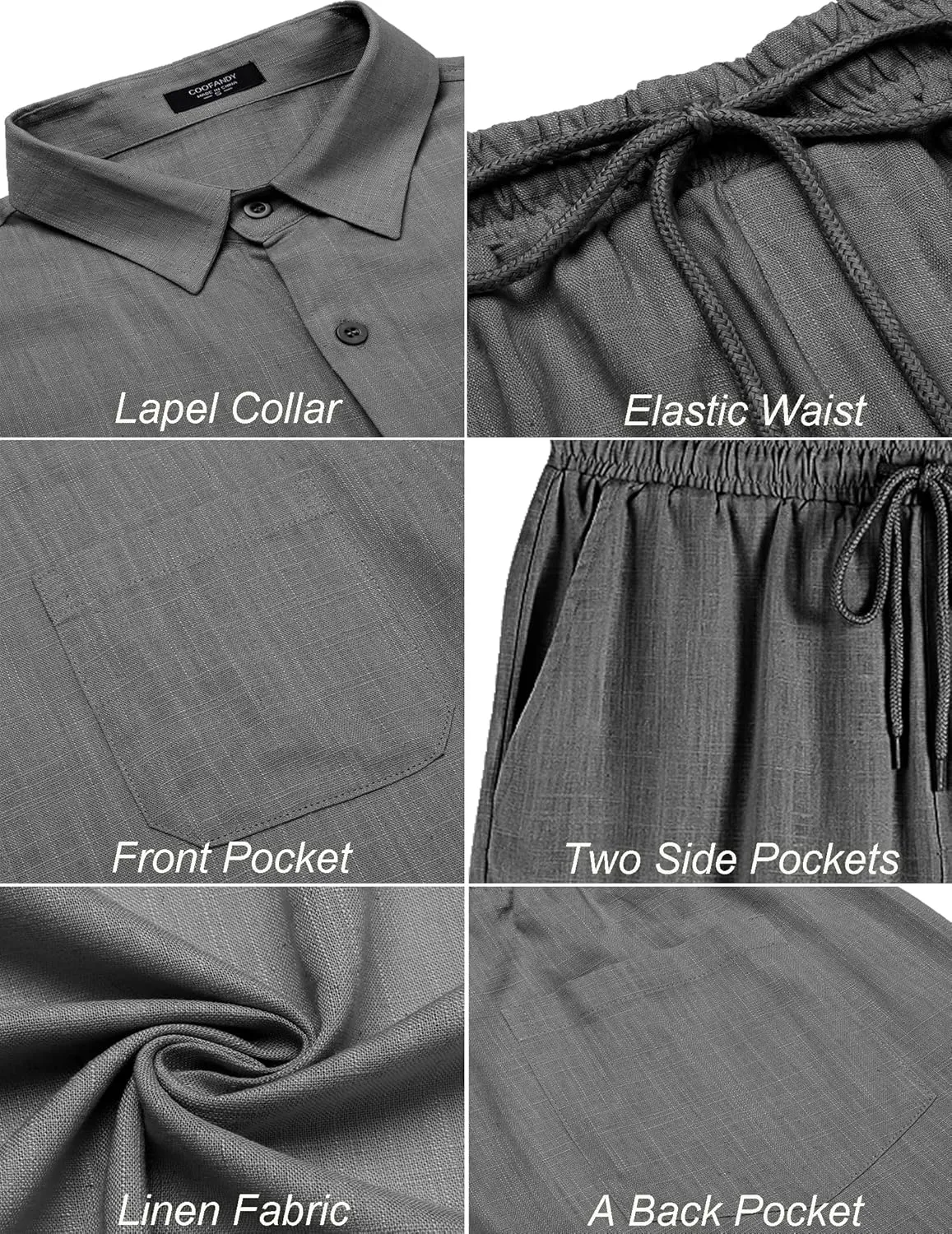 COOFANDY Men 2 Piece Linen Set Casual Short Sleeve Shirt and Short Beach Set