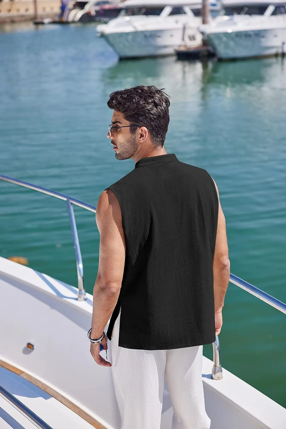 COOFANDY Men Tank Top Cotton Linen Beach Sleeveless Shirt Lace Up Bohemian Hippie Renaissance Pirate Kilt Medieval Tunic