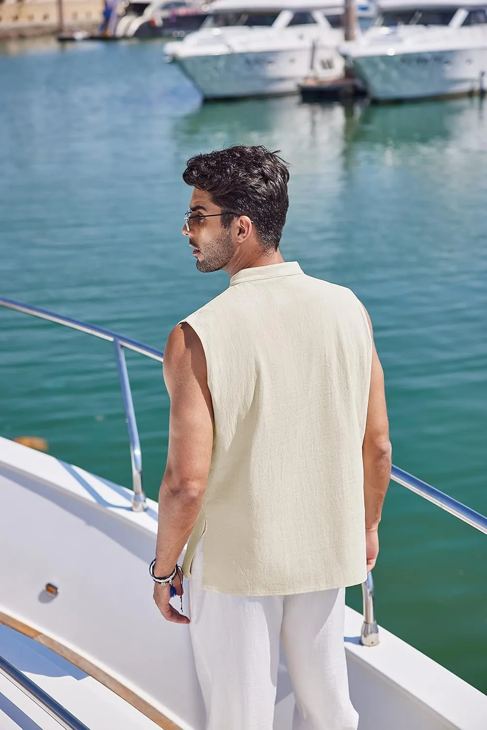 COOFANDY Men Tank Top Cotton Linen Beach Sleeveless Shirt Lace Up Bohemian Hippie Renaissance Pirate Kilt Medieval Tunic