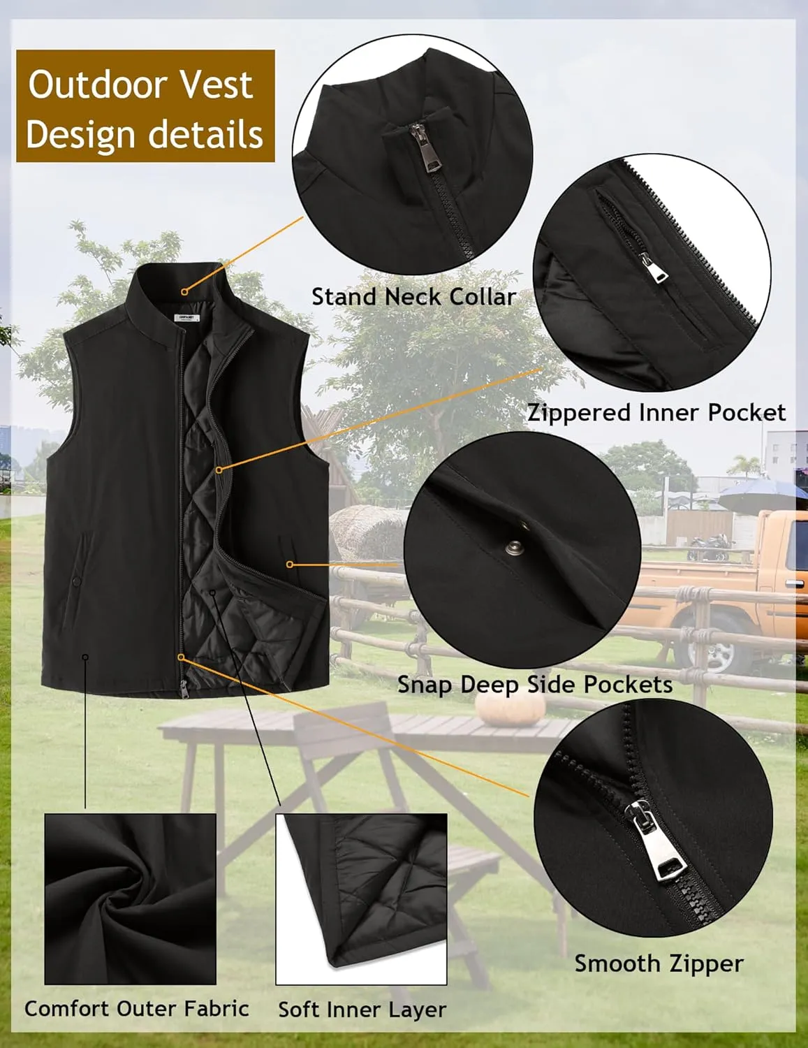 COOFANDY Men's Casual Outerwear Vest Lightweight Full-Zip Sleeveless Jacket Outdoor Hiking Travel Golf Vest with Pockets