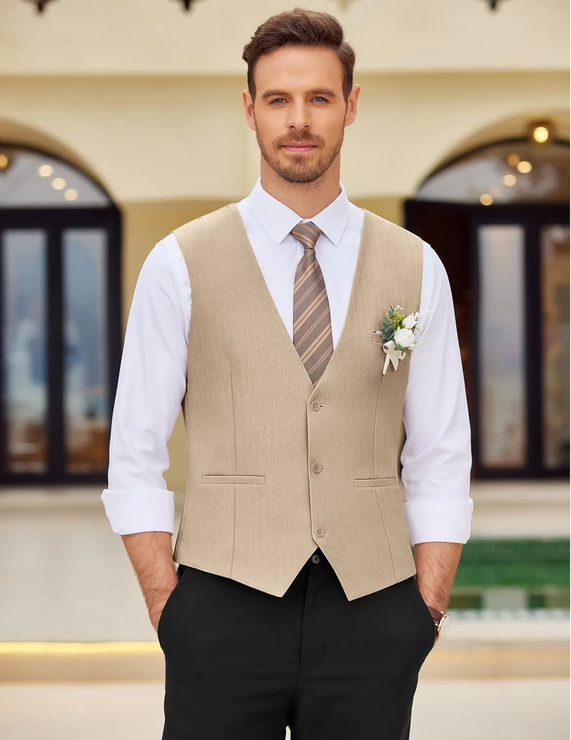 COOFANDY Mens Dress Vest Casual Business Waistcoat Formal Wedding 3 Button Suit Vest