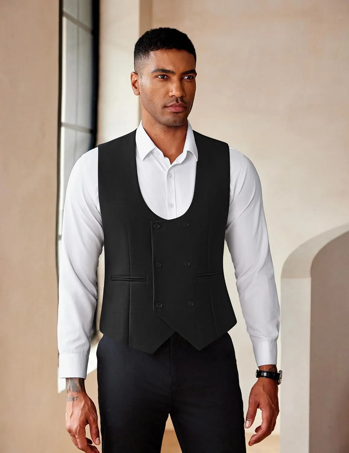 COOFANDY Men's Suit Vest Slim Fit Double Breasted Dress Vest Casual Business Formal Waistcoat