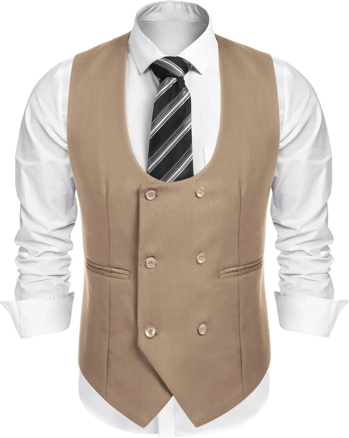 COOFANDY Men's Suit Vest Slim Fit Double Breasted Dress Vest Casual Business Formal Waistcoat