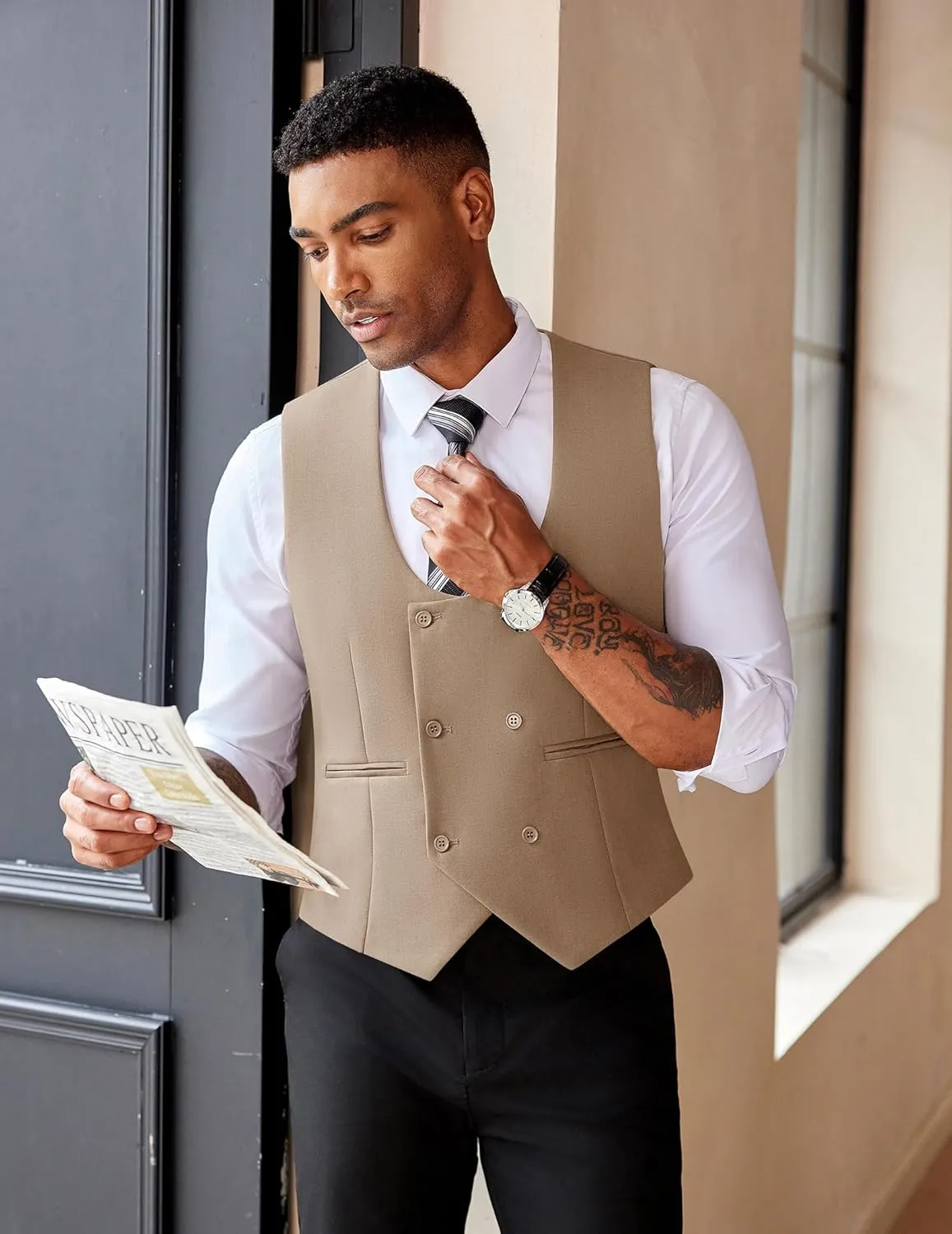 COOFANDY Men's Suit Vest Slim Fit Double Breasted Dress Vest Casual Business Formal Waistcoat