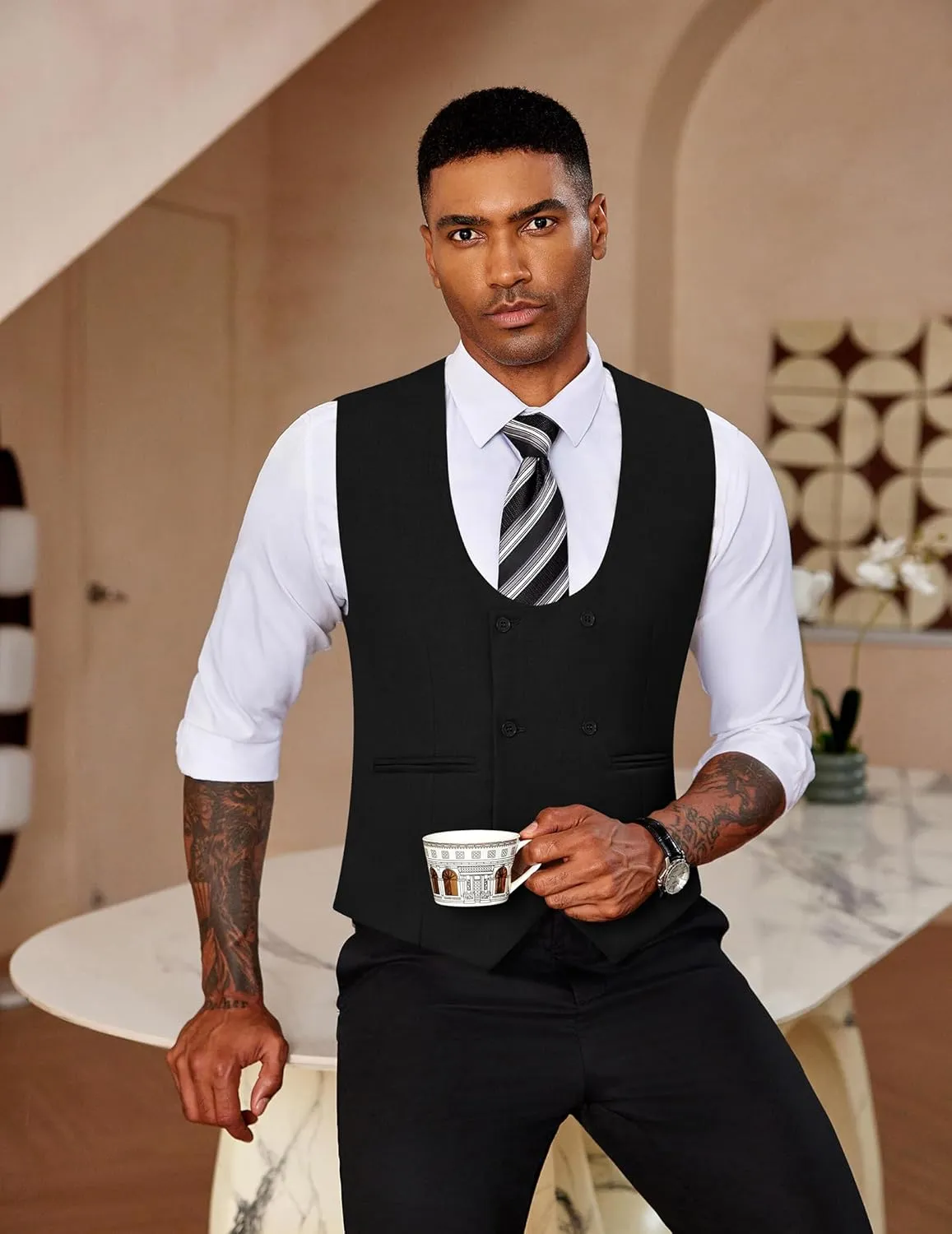 COOFANDY Men's Suit Vest Slim Fit Double Breasted Dress Vest Casual Business Formal Waistcoat