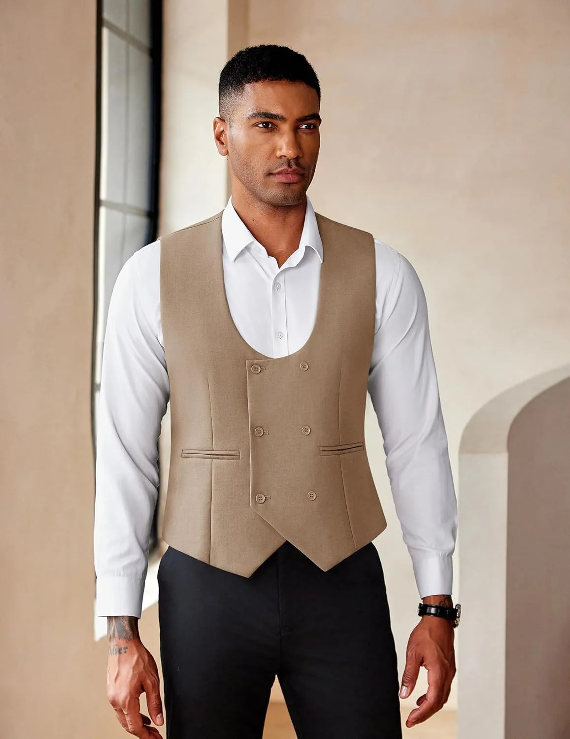 COOFANDY Men's Suit Vest Slim Fit Double Breasted Dress Vest Casual Business Formal Waistcoat