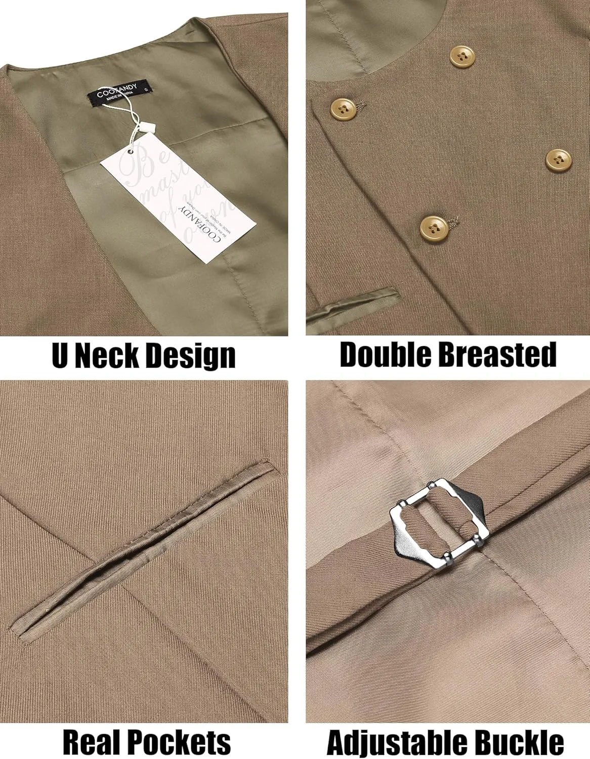 COOFANDY Men's Suit Vest Slim Fit Double Breasted Dress Vest Casual Business Formal Waistcoat