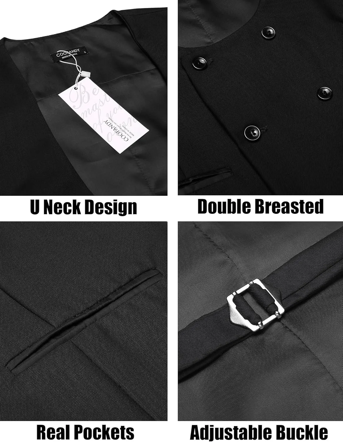 COOFANDY Men's Suit Vest Slim Fit Double Breasted Dress Vest Casual Business Formal Waistcoat