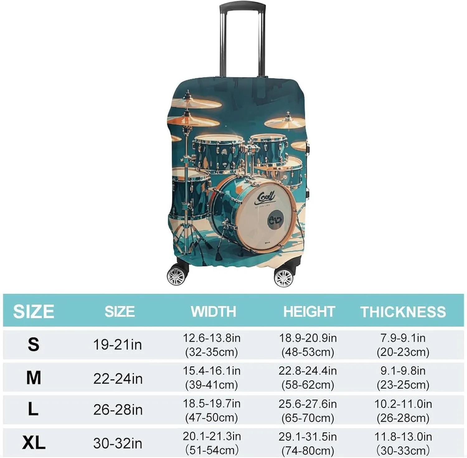 Cool Drums Set Luggage Cover Tsa Approved Suitcase Covers for Luggage Elastic Washable Suit Case Covers Anti-Scratch Travel Luggages Sleeve Suitcase Protector Fits 19-30 Inch Case(XL)