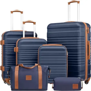 Coolife Luggage Set 3 Piece Luggage Set Carry On Suitcase Hardside Luggage with TSA Lock Spinner Wheels(Navy, 6 piece set)