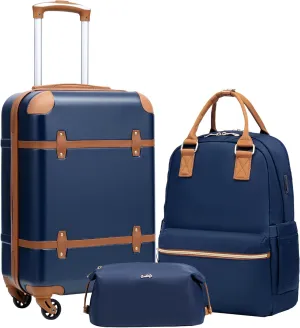 Coolife Luggage Set 3 Piece Suitcase Set Carry On Luggage Hardside Luggage TSA Lock Spinner Wheels Telescopic Handle (Navy, 3 piece set (BP/TB/20))