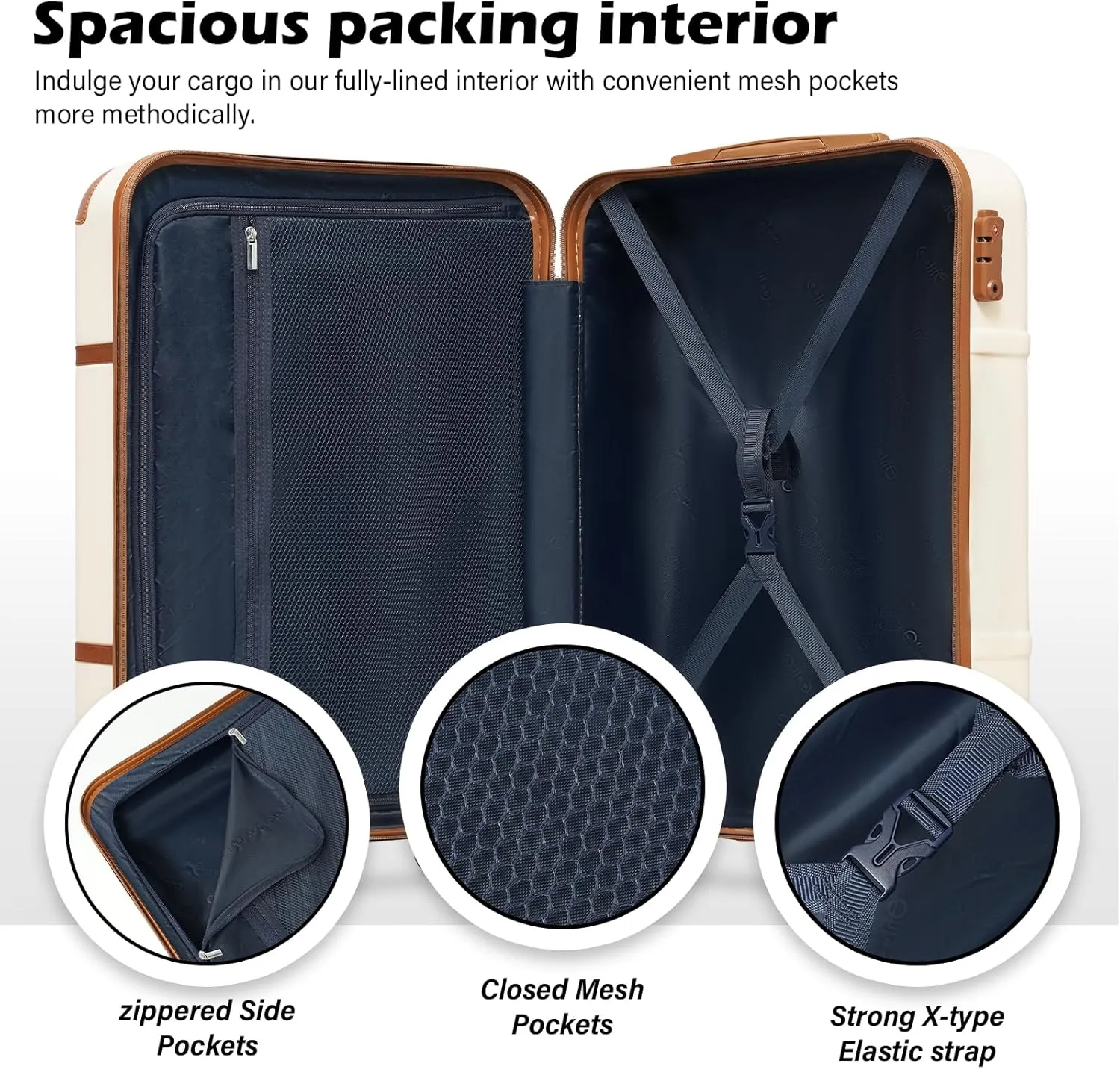 Coolife Luggage Set 3 Piece Suitcase Set Carry On Luggage Hardside Luggage TSA Lock Spinner Wheels Telescopic Handle (Navy, 3 piece set (BP/TB/20))