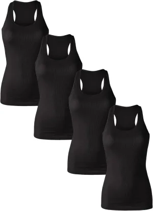 Cotton Ribbed Racerback Tank Tops for Women Basic Workout Athletic Tanks Gym Tank Top Yoga Shirts Pack 1-4