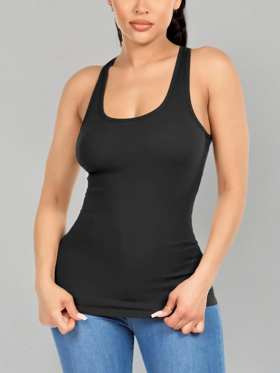Cotton Ribbed Racerback Tank Tops for Women Basic Workout Athletic Tanks Gym Tank Top Yoga Shirts Pack 1-4