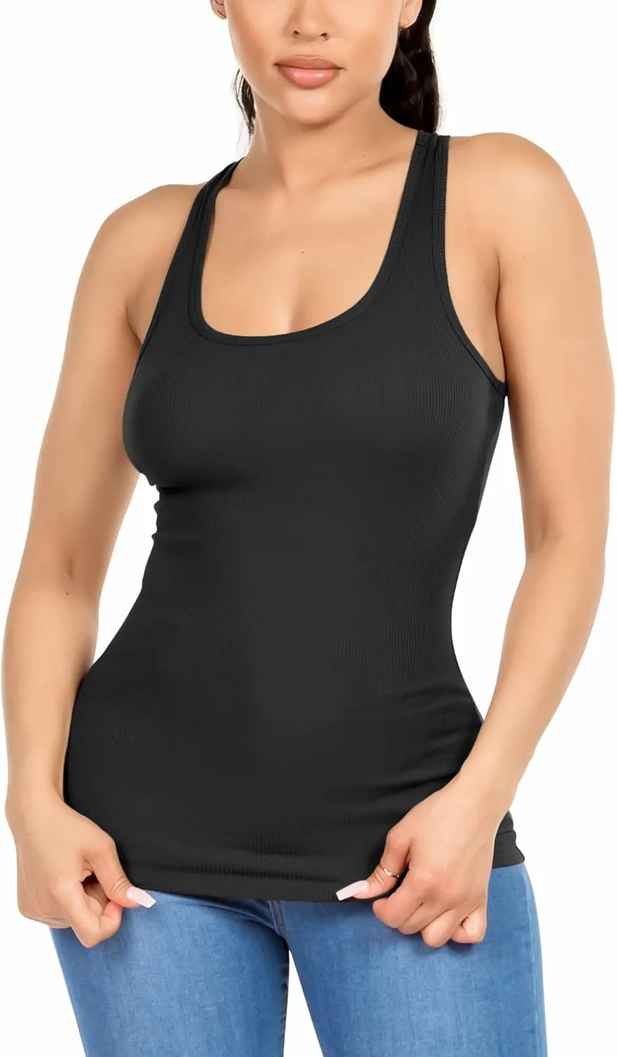 Cotton Ribbed Racerback Tank Tops for Women Basic Workout Athletic Tanks Gym Tank Top Yoga Shirts Pack 1-4