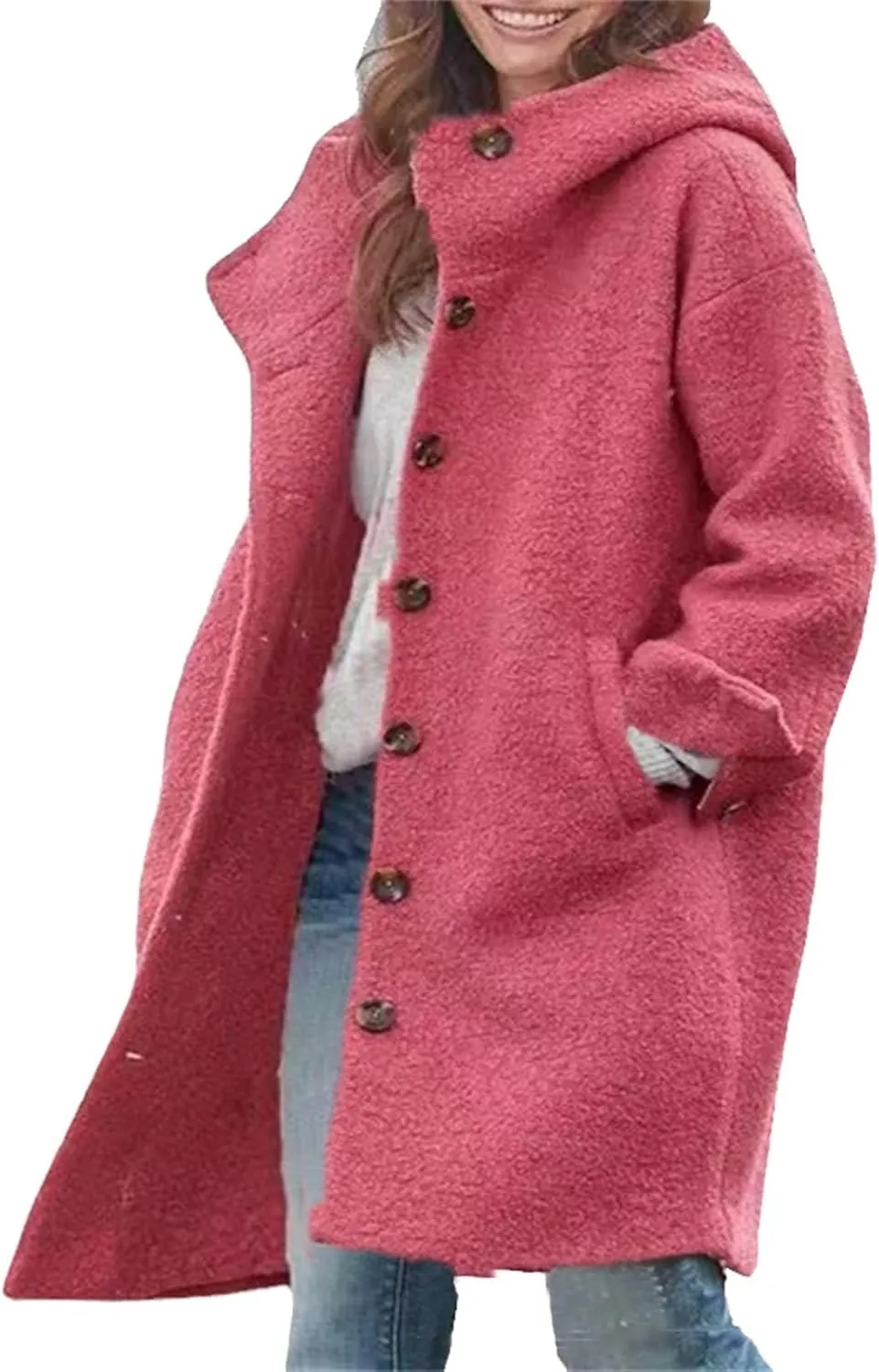 CRNTCEM Womens Wool Blend Pea Coat Fashion Winter Warm Dressy Overcoat Single Breasted Solid Casual Hooded Trench Jackets