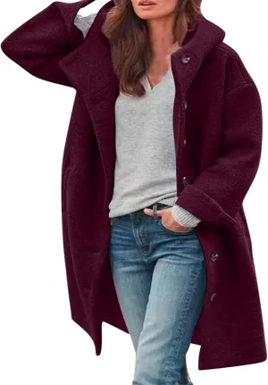 CRNTCEM Womens Wool Blend Pea Coat Fashion Winter Warm Dressy Overcoat Single Breasted Solid Casual Hooded Trench Jackets