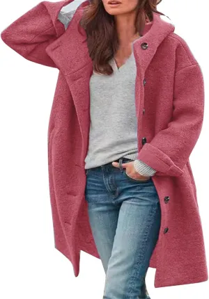 CRNTCEM Womens Wool Blend Pea Coat Fashion Winter Warm Dressy Overcoat Single Breasted Solid Casual Hooded Trench Jackets