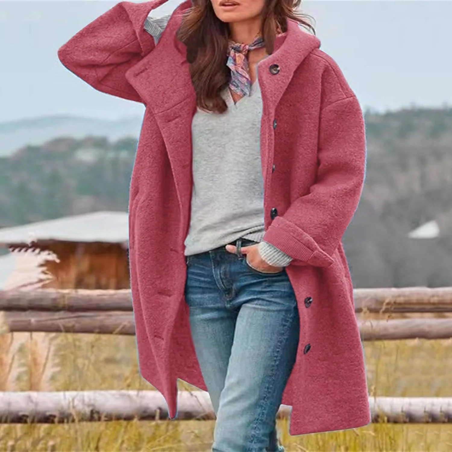 CRNTCEM Womens Wool Blend Pea Coat Fashion Winter Warm Dressy Overcoat Single Breasted Solid Casual Hooded Trench Jackets