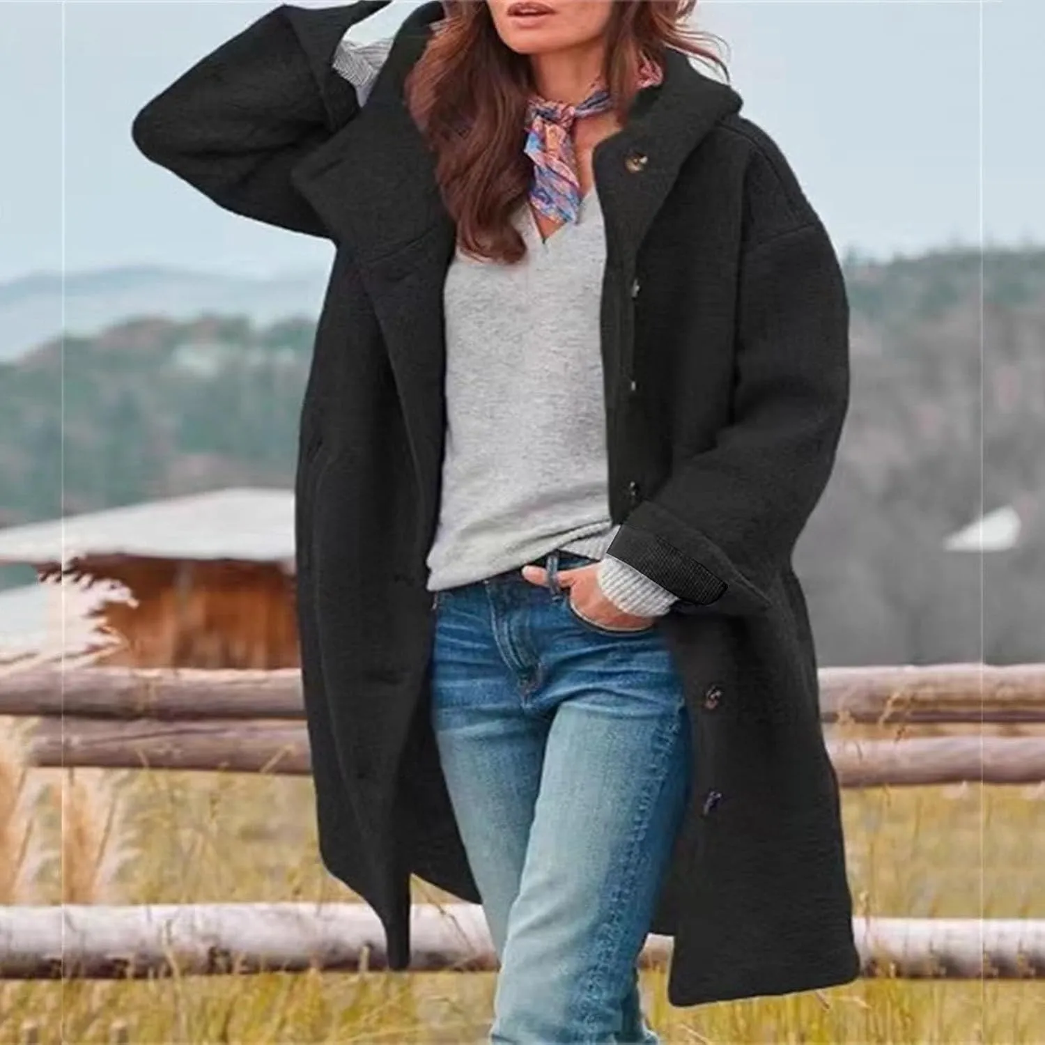 CRNTCEM Womens Wool Blend Pea Coat Fashion Winter Warm Dressy Overcoat Single Breasted Solid Casual Hooded Trench Jackets