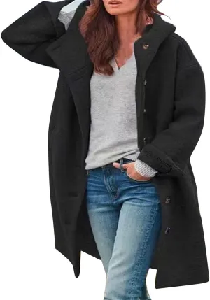 CRNTCEM Womens Wool Blend Pea Coat Fashion Winter Warm Dressy Overcoat Single Breasted Solid Casual Hooded Trench Jackets