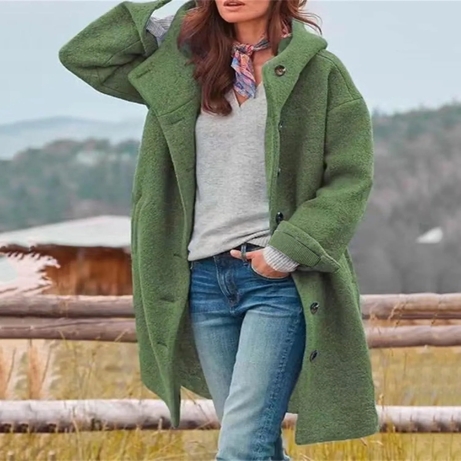 CRNTCEM Womens Wool Blend Pea Coat Fashion Winter Warm Dressy Overcoat Single Breasted Solid Casual Hooded Trench Jackets