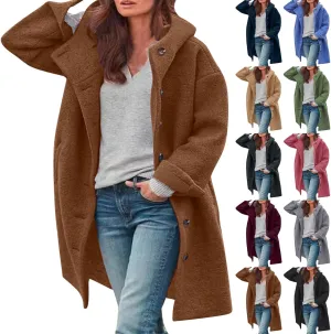 CRNTCEM Womens Wool Blend Pea Coat Fashion Winter Warm Dressy Overcoat Single Breasted Solid Casual Hooded Trench Jackets