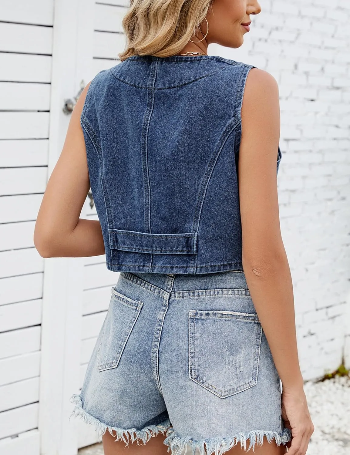 Cropped Y2K Denim Vest for Womens Button Down Sleeveless Corset Jean Tank Waistcoat