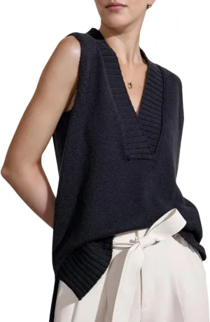 Daacee Women's V Neck Sweater Vest Casual Summer Loose Side Slit Sleeveless Pullover Knit Tank Tops