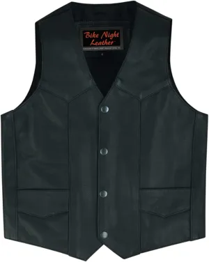 Daniel Smart Leather Vests for Kids Premium Cowhide Black Leather Vest with Unique V-Neck Design & Multiple Pockets