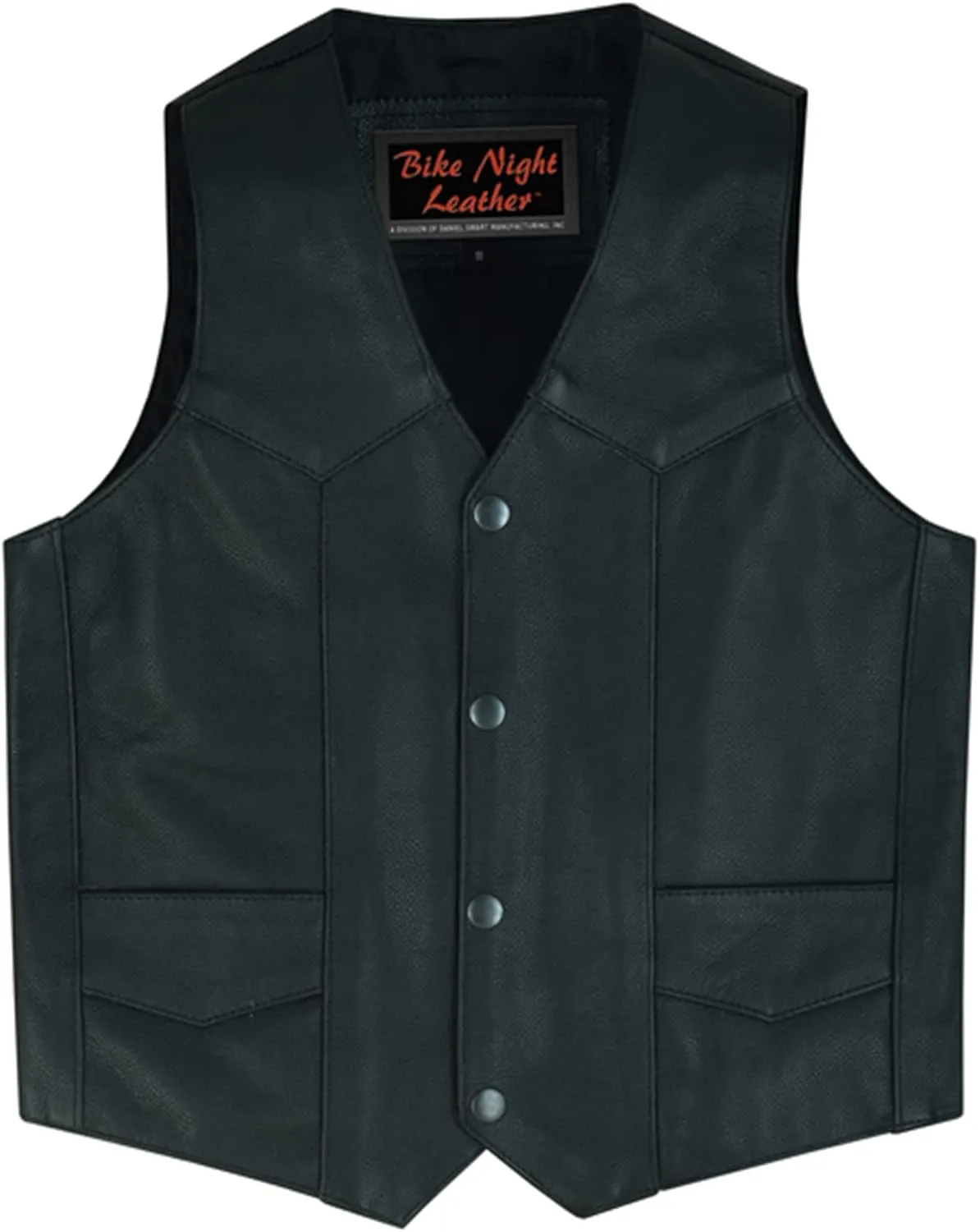 Daniel Smart Leather Vests for Kids Premium Cowhide Black Leather Vest with Unique V-Neck Design & Multiple Pockets
