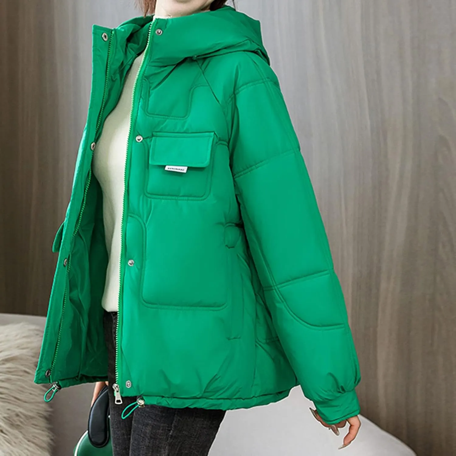 DASAYO Womens Thicken Drawstring Hooded Puffer Parka Jacket Windbreaker Warm Outdoor Coats Cotton Padded Puffy Baggy Overcoat
