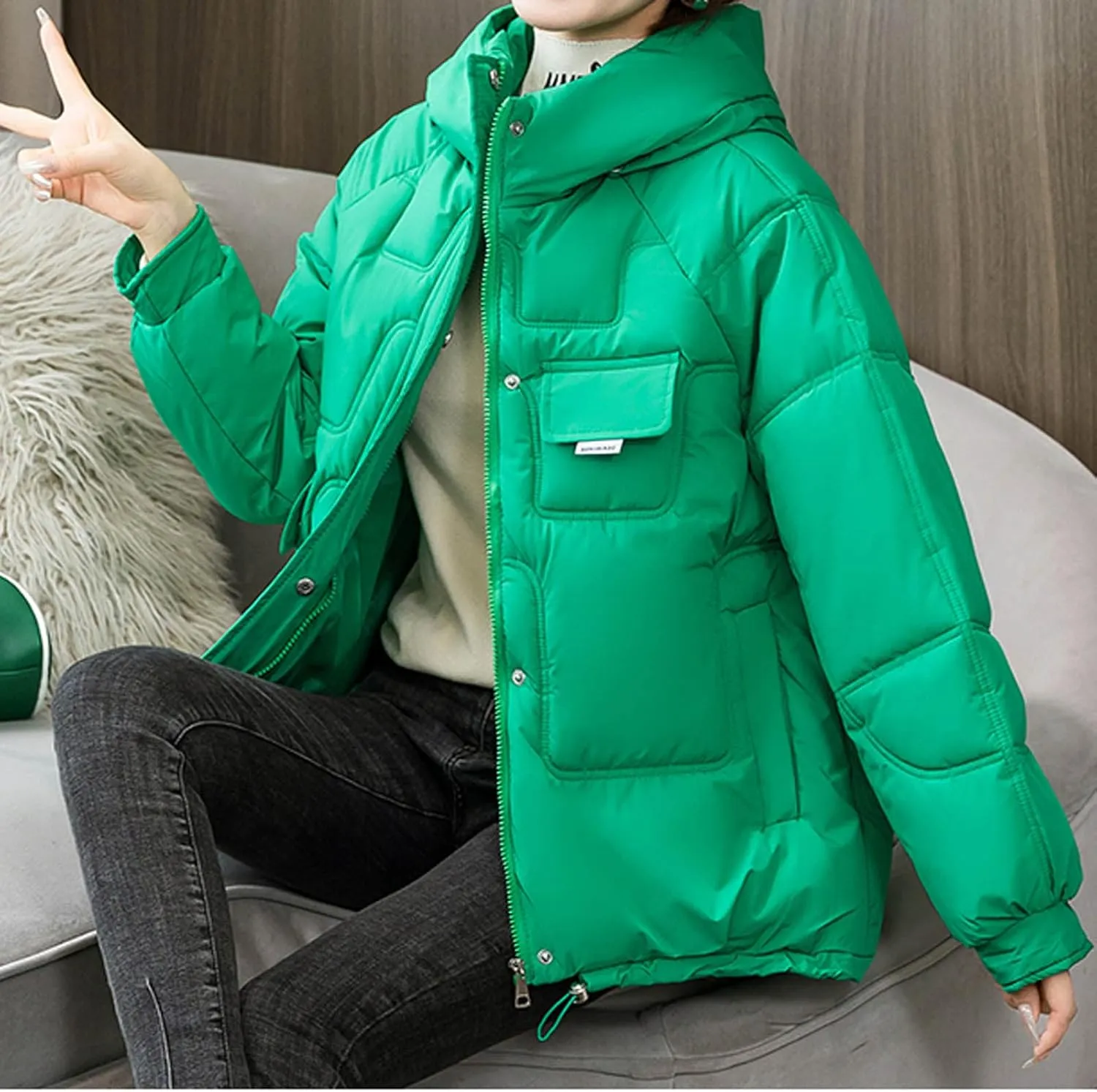 DASAYO Womens Thicken Drawstring Hooded Puffer Parka Jacket Windbreaker Warm Outdoor Coats Cotton Padded Puffy Baggy Overcoat