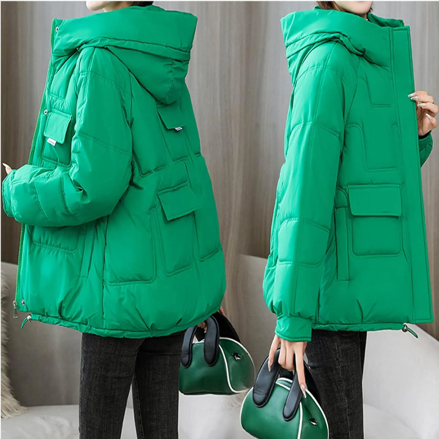 DASAYO Womens Thicken Drawstring Hooded Puffer Parka Jacket Windbreaker Warm Outdoor Coats Cotton Padded Puffy Baggy Overcoat
