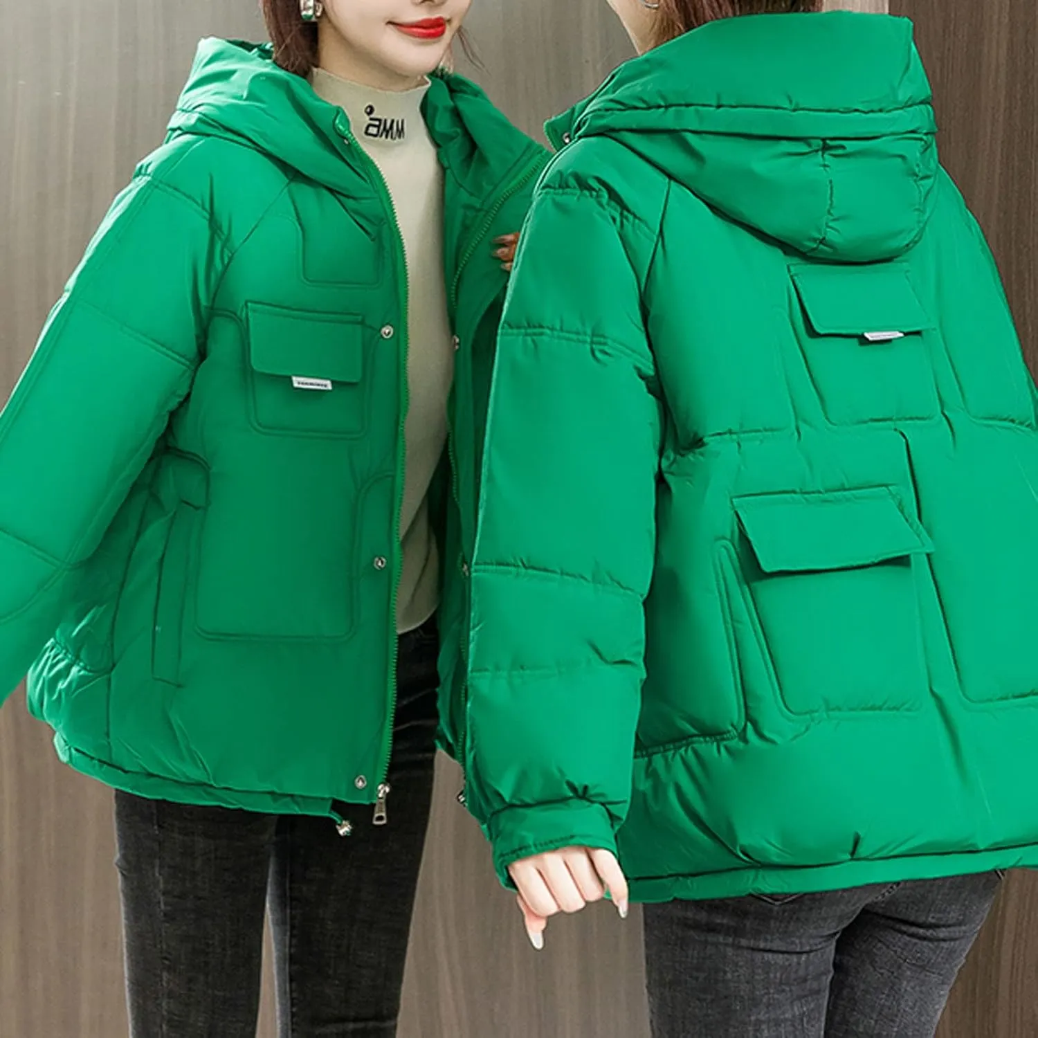 DASAYO Womens Thicken Drawstring Hooded Puffer Parka Jacket Windbreaker Warm Outdoor Coats Cotton Padded Puffy Baggy Overcoat