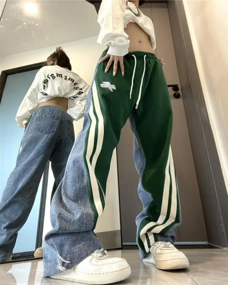 Denim Contrast Drawstring Loose Pants
