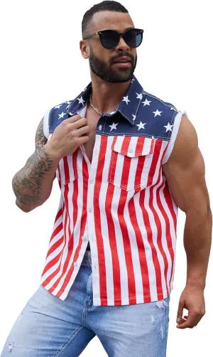 Denim Vest for Men Print Sleeveless Jean Jacket Festival Clothing
