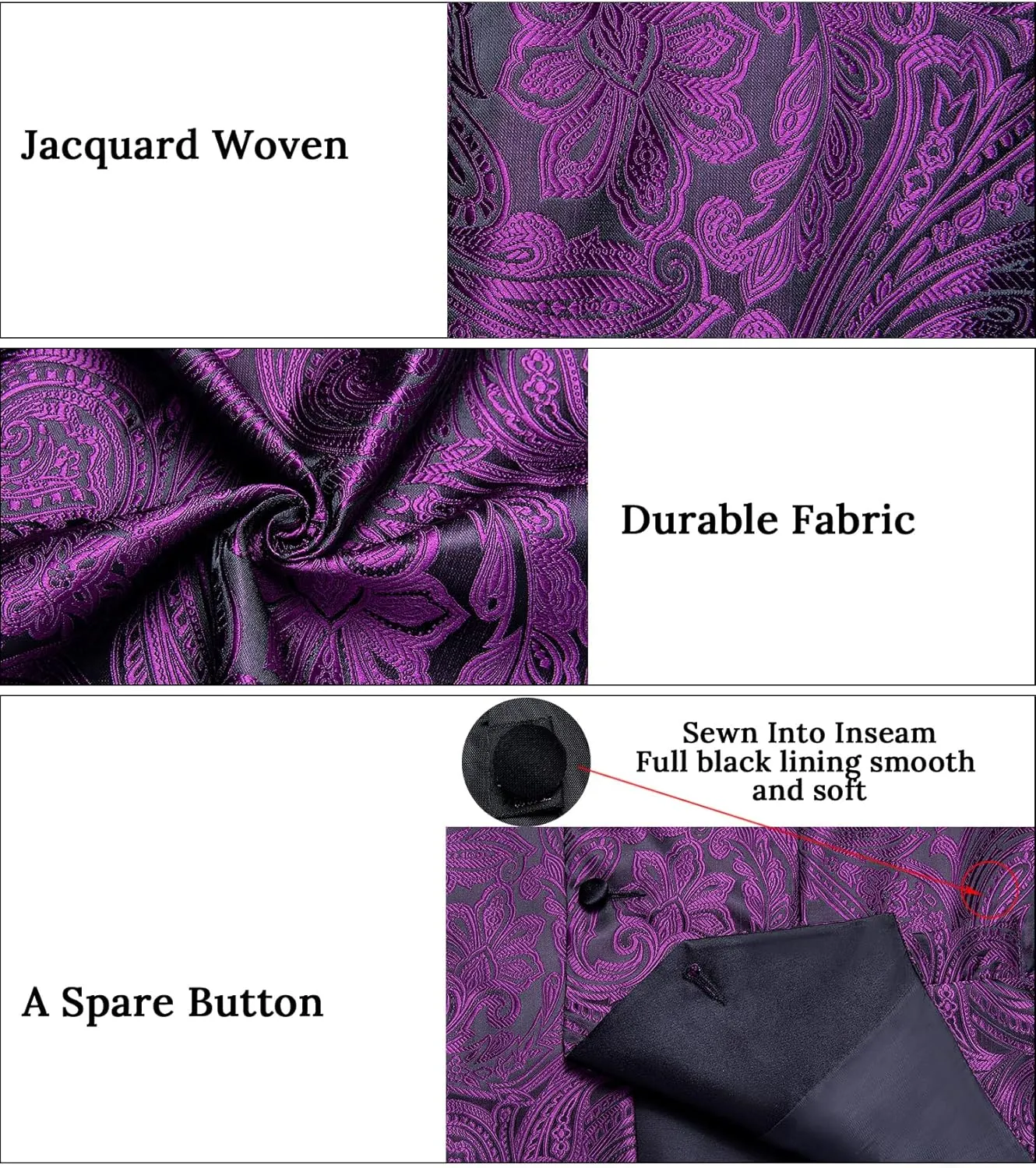 DiBanGu Mens Vest and Bowtie Set Silk Paisley Waistcoat and Bowtie Pocket Square Cufflinks with Lapel Pin for Wedding Party