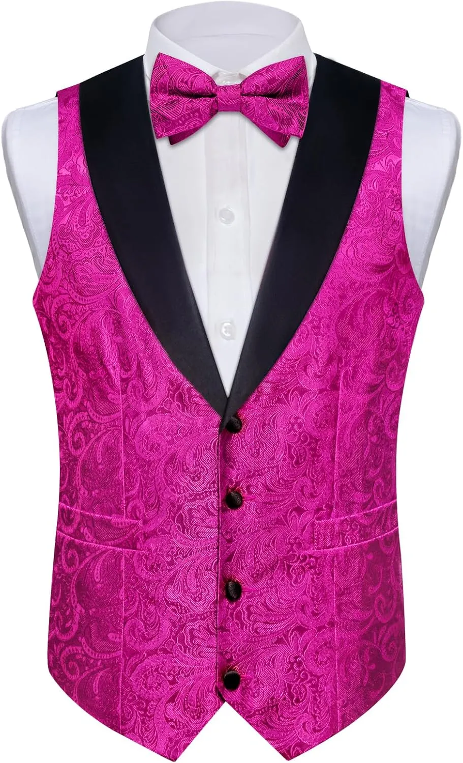 DiBanGu Silk Suit Vest for Men Shawl Collar Vest with Tie Set Bowtie Tie Clip Pocket Square Cufflinks Waistcoat