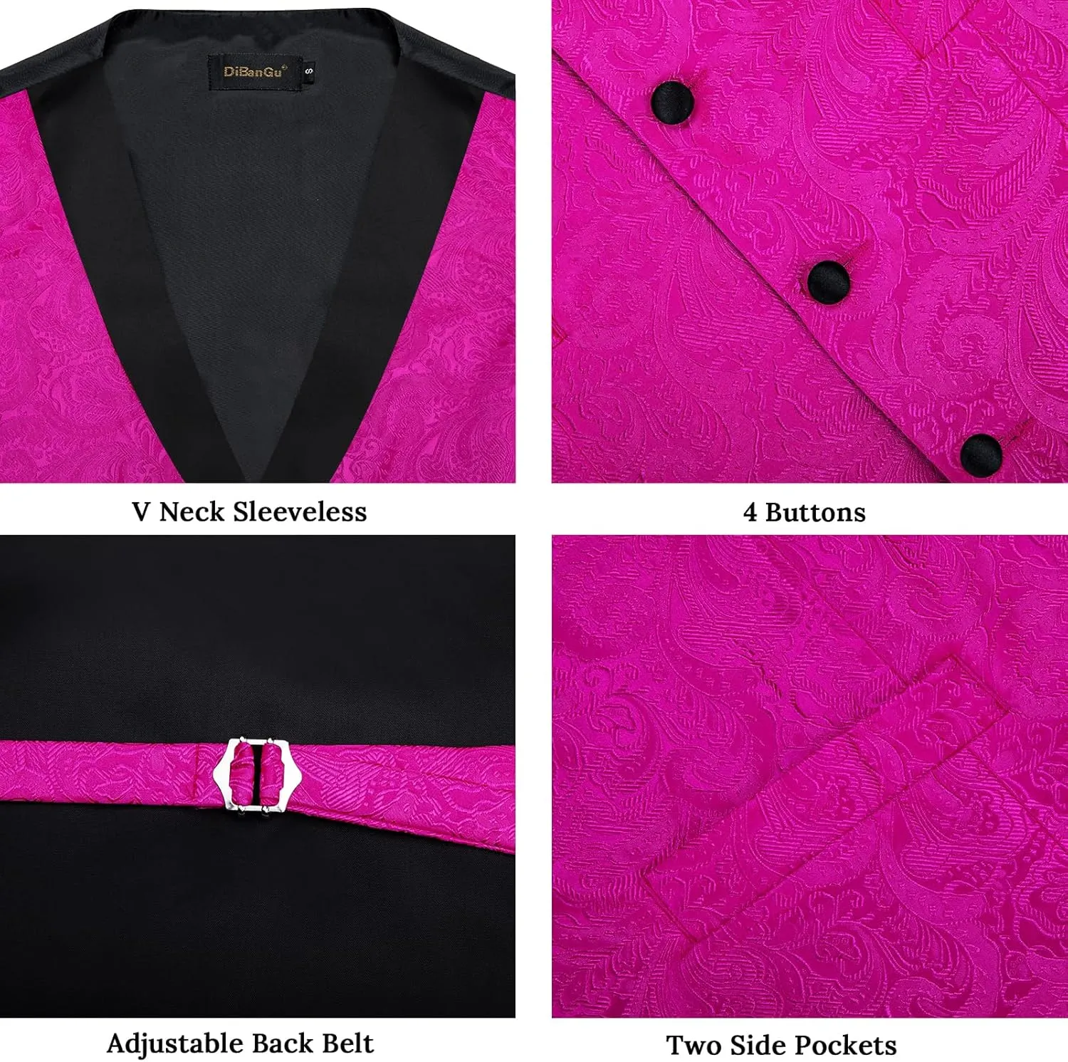 DiBanGu Silk Suit Vest for Men Shawl Collar Vest with Tie Set Bowtie Tie Clip Pocket Square Cufflinks Waistcoat