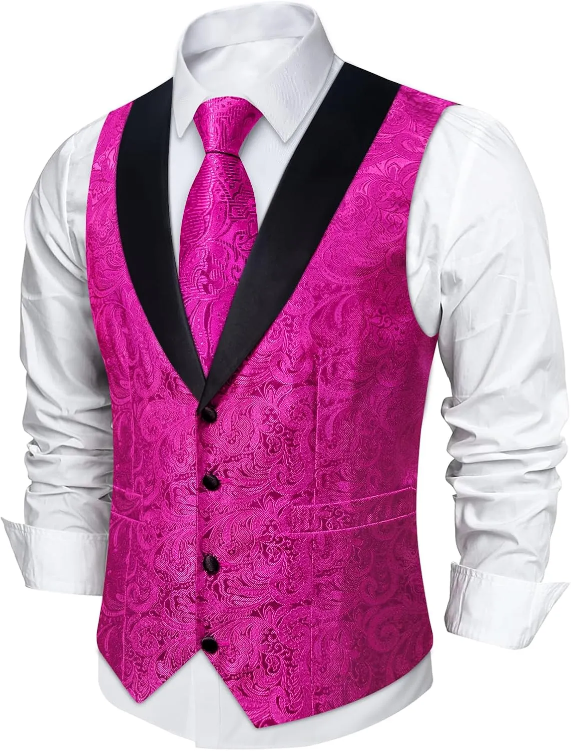 DiBanGu Silk Suit Vest for Men Shawl Collar Vest with Tie Set Bowtie Tie Clip Pocket Square Cufflinks Waistcoat