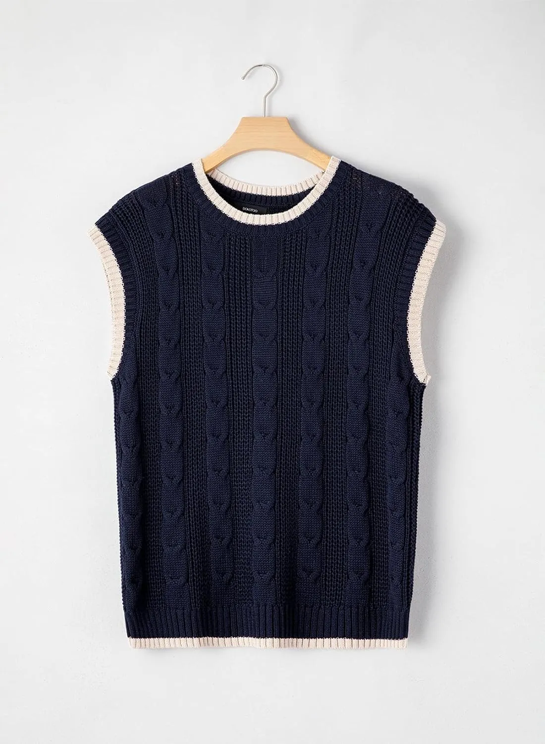Dokotoo Tank Tops for Women Round Neck Cap Sleeve Color Block Cable Knit Womens Tank Tops Sweater Vest Women