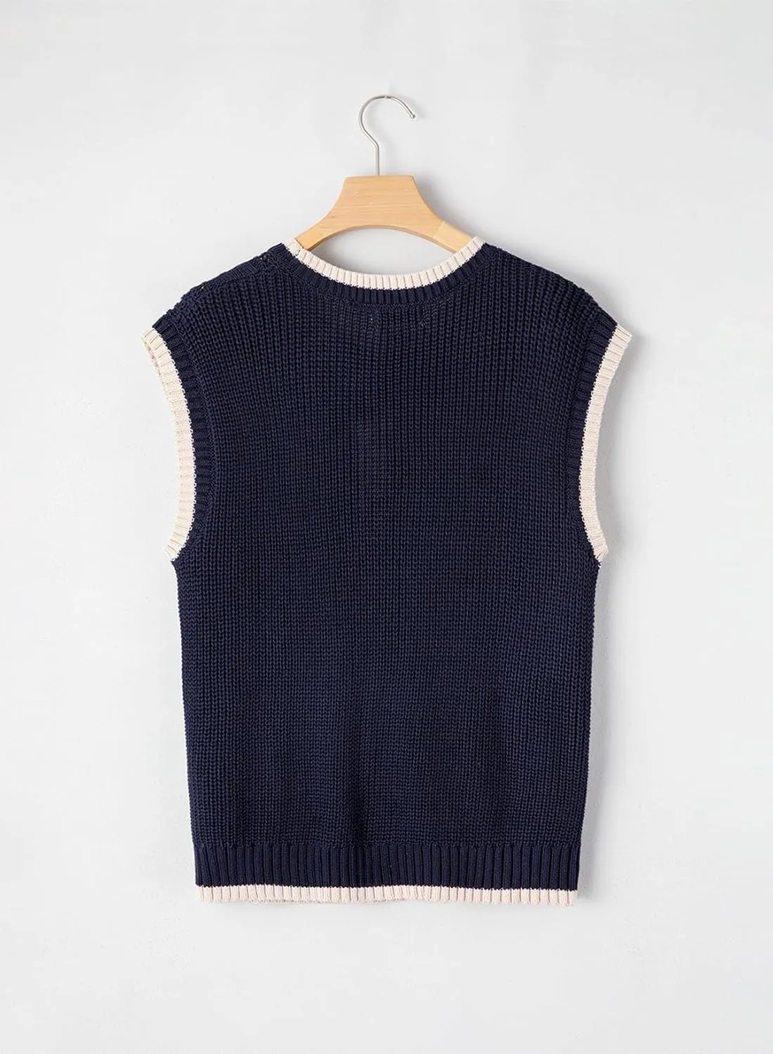 Dokotoo Tank Tops for Women Round Neck Cap Sleeve Color Block Cable Knit Womens Tank Tops Sweater Vest Women