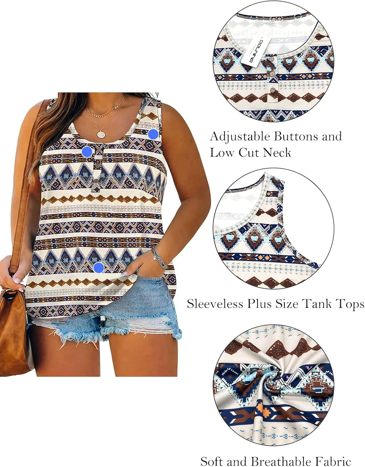 DOLNINE Womens-Plus-Size-Tank-Tops Summer Sleeveless T Shirts Casual Button Down Tunic Tee