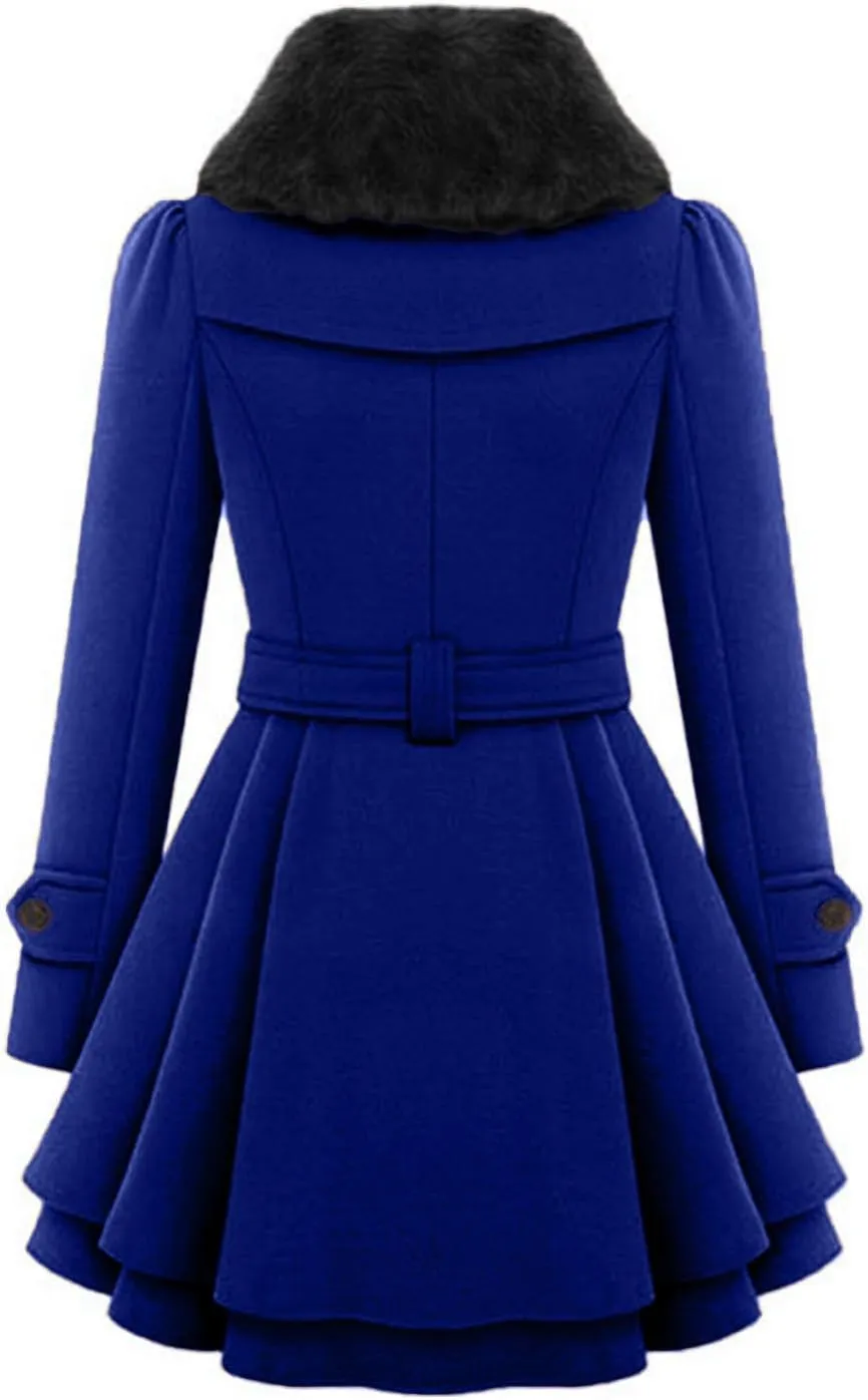 Double Breasted Trench Coats for Women 2024 Winter Wool Blend Lining Peacoats Mid-Length Hooded Jackets with Belt